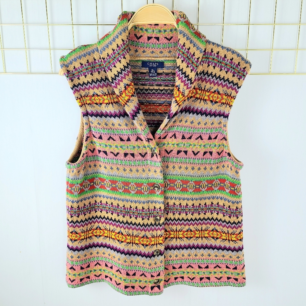 Chaps Southwestern Western Aztec Shawl Collar Vest